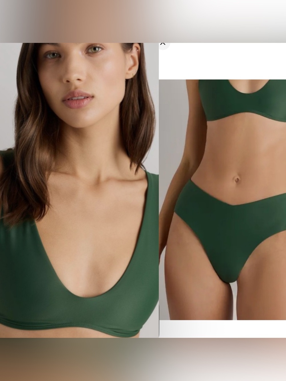 Quince Italian V-Cut Bikini set High-Rise Bottom in palm green NWT